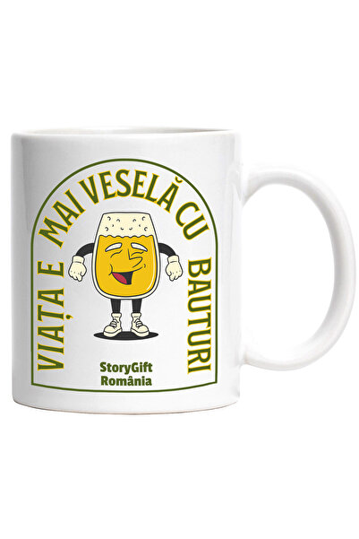 StoryGift Romania Cana Viata e mai vesela cu bauturi pahar cu bere, 330ml, Ce...