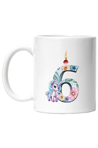 StoryGift Romania Cana cu cifra 6, unicorn, ilustratie, pentru copii, florice...