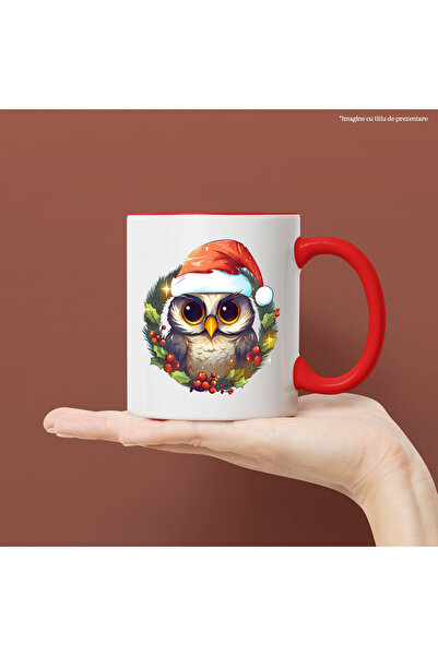 StoryGift Romania Cana cu o bufnita cu caciula de Craciun, ilustratie, sarbat...