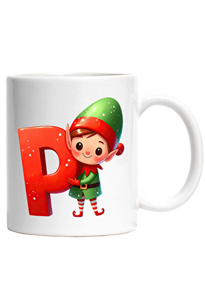 StoryGift Romania Cana cu un spiridus vesel care tine litera "P" | ilustratie...