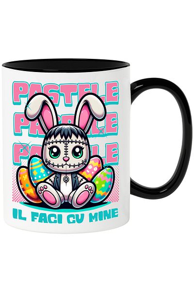 StoryGift Romania Cana pastele il faci cu mine oua colorate sarbatoare, 330ml, Ceramica cu Maner N, Cu Maner Negru
