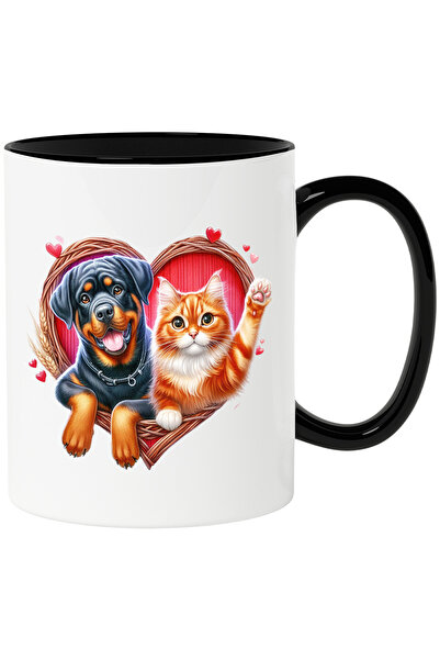 StoryGift Romania Cana cu o pisicuta care face cu mana si un catel Rottweiler...