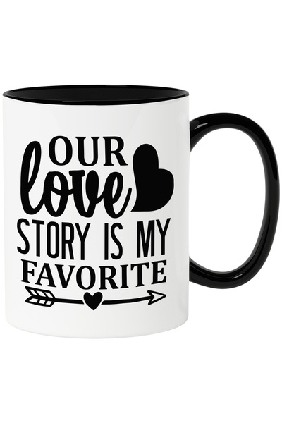 StoryGift Romania Cana cu inimioare si textul "Povestea noastra de iubire e f...