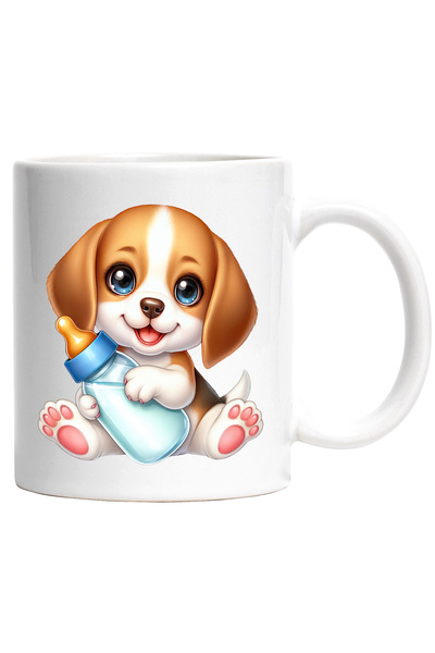 StoryGift Romania Cana cu un catelus care tine un biberon cu lapte | ilustrat...