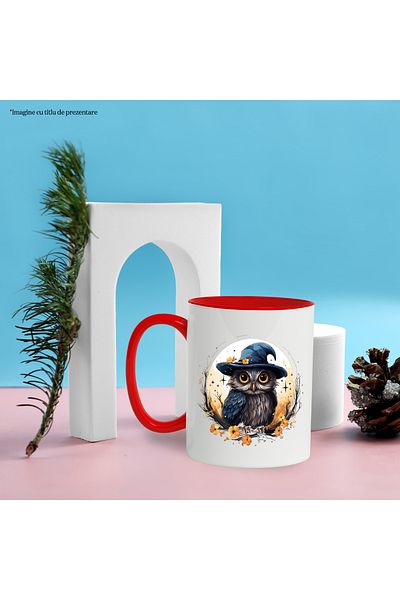 StoryGift Romania Mug with an owl wearing a witch hat, illustration, popcorn, ra, With ,STG .
