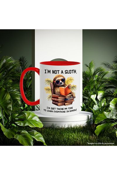 StoryGift Romania Mug with a sloth/lazy person learning | illustration | reading | studying | learning everything, With ,STG.