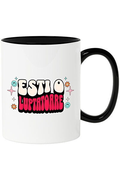 StoryGift Romania Cana Esti o Luptatoare, 330ml, Ceramica cu Maner Negru, Cu ...