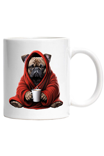 StoryGift Romania Cana cu un catel Pug care poarta un capod rosu | ilustratie...