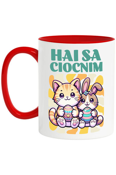 StoryGift Romania Cana cu Pisica portocalie Si Iepure Cu Oua Colorate Pascal ...