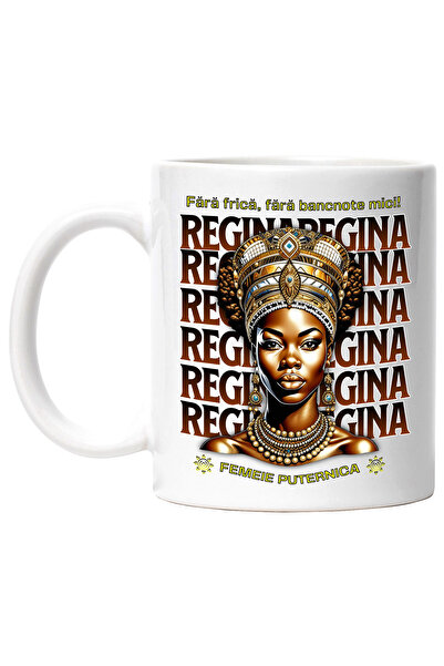 StoryGift Romania Cana fara frica fara bancnote mici femeie puternica, 330ml, Ceramic cu Maner Alb, Cu Maner Alb