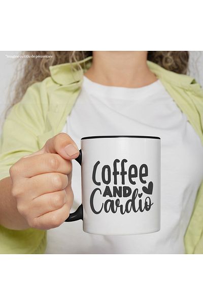 StoryGift Romania Mug with hearts and the text "Coffee and cardio" - coffee and cardio exercises, With ,STG