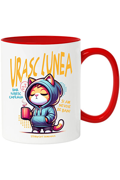 StoryGift Romania Cana cu Pisica Haioasa Somnoroasa cu Cana De Cafea fierbint...