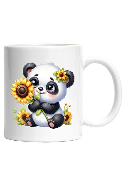 StoryGift Romania Cana cu un ursulet Panda imbujorat | ilustratie | flori | f...
