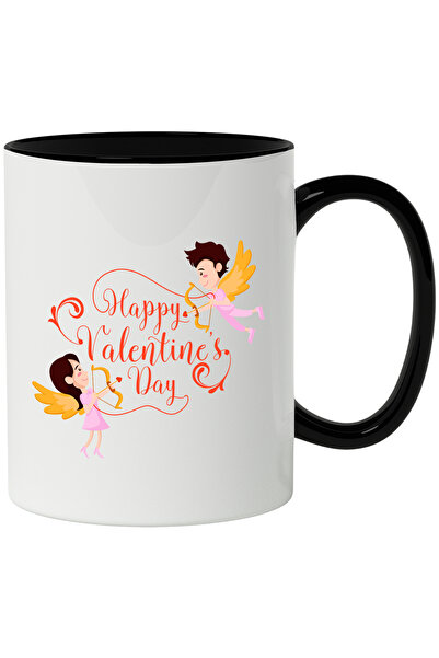 StoryGift Romania Cana Cu Mesaj In Engleza Happy Valentine's Day, Ingeri, Sageata, Iubire, Multico, Cu Maner Negru