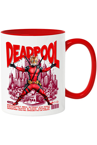 StoryGift Romania Cana cu Bengal Pisica In Costum de DeadPool cu Pelerina, Er...