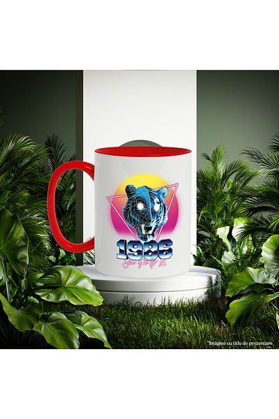 StoryGift Romania Mug With Message In English 1986 Year Of The Tiger, Retro, Tiger, Multicolor 330 ml, With ,STG