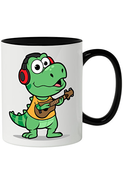 StoryGift Romania Cana Cu Dinozaur, Casti, Tricou, Chitara, Muzica, Instrument Muzical, Multicolor, Cu Maner Negru
