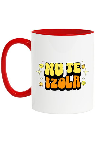 StoryGift Romania Cana Nu te Izola, 330ml, Ceramic cu Maner Rosu, Cu Maner Rosu