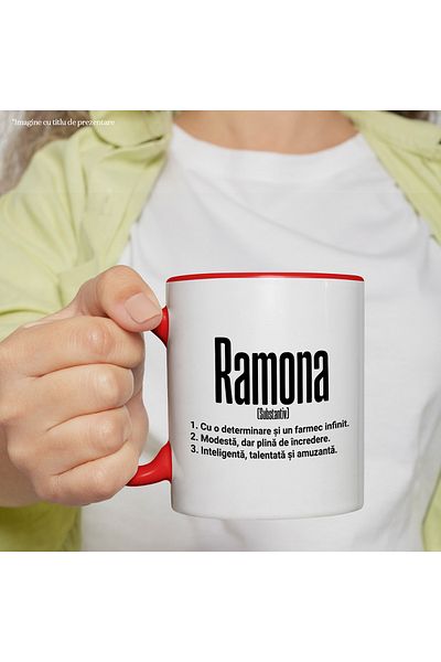 StoryGift Romania Mug With Name Ramona, and Motivational Message, Determination, Modesty, Intelligence,, With ,STG