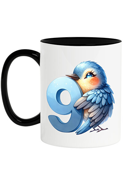 StoryGift Romania Cana cu o pasare albastra cu cifra 9, ilustratie, pentru co...