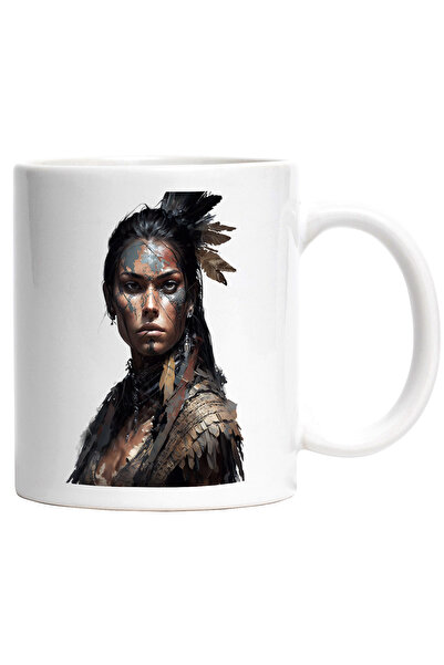 StoryGift Romania Cana Cu Fata Luptatoare, Culori pe Fata, Pene,Ceramica, 330...