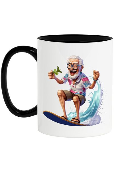 StoryGift Romania Cana cu un om in varsta care se da cu placa de surf | ilustratie | apa | mare | , Cu Maner Negru
