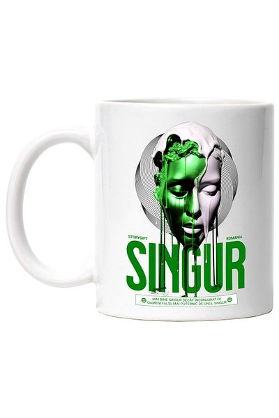 StoryGift Romania Cana Chip Uman Curgator Text singur Mai Bine Decat Cu Oameni Falsi, 330ml, Ceram, Cu Maner Alb