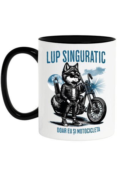 StoryGift Romania Cana lup singuratic doar eu si motocicleta mea munte, 330ml...