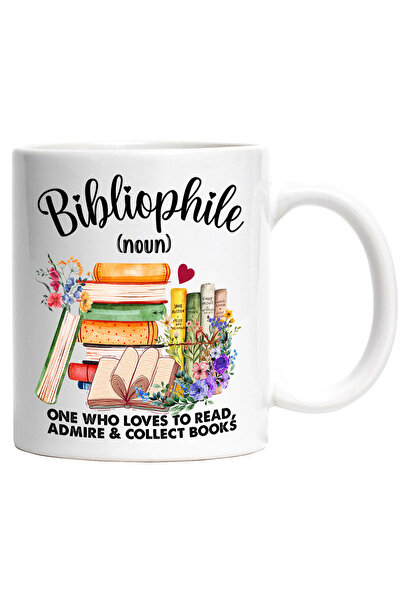 StoryGift Romania Cana cu teancuri de carti cu mesajul "Bibliophile (noun) - ...