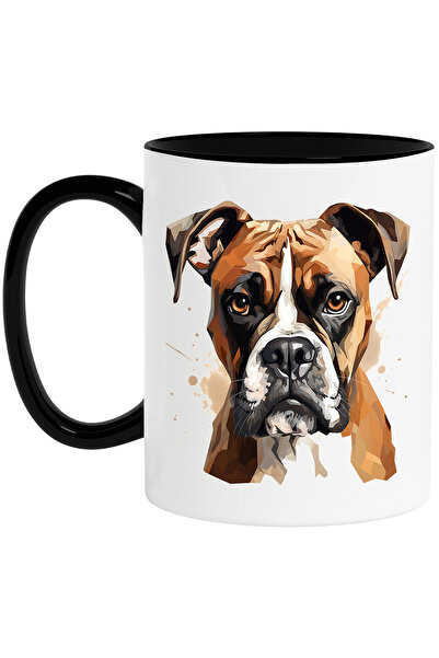 StoryGift Romania Cana cu un caine Boxer serios, stil poligonal, ilustratie, ...