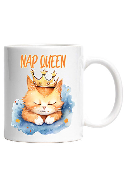 StoryGift Romania Cana cu pisica cu coroana care doarme cu mesajul "Nap Queen...