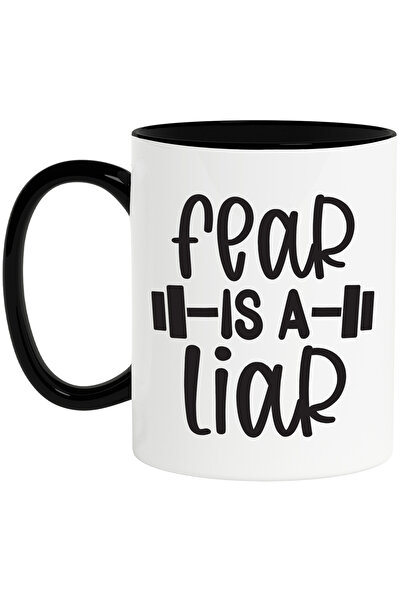 StoryGift Romania Cana cu haltera si text motivational in engleza "Fear is a liar" - frica e o min, Cu Maner Negru