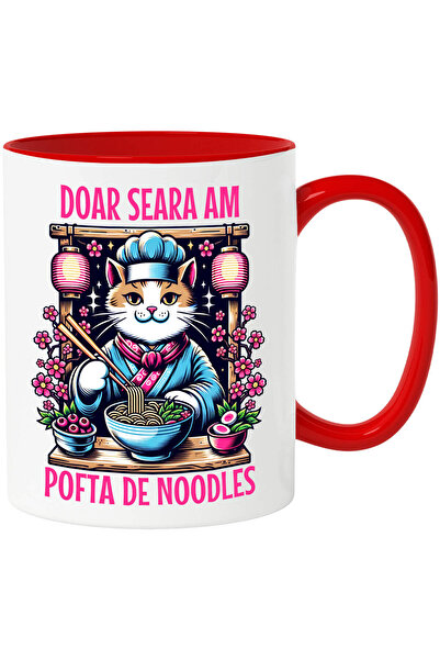 StoryGift Romania Cana cu Pisica Tinuta Asiatica Palarie Flori Roz Text Doar ...