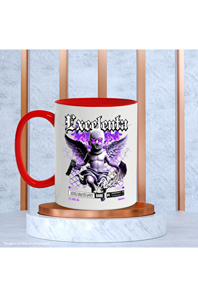 StoryGift Romania Angel Mug with Money and Gun - Excellence, Leader, 330ml, Ceramic with Red Handle, With Handle, STG.