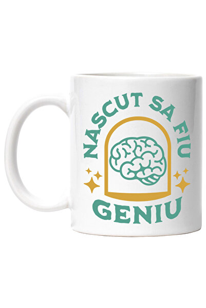 StoryGift Romania Cana cu Creier Uman inteligenta Text Nascut sa Fiu Un Geniu, Scoala Educatie, Ce, Cu Maner Alb