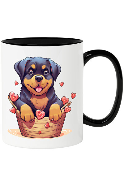 StoryGift Romania Cana cu un catel Rottweiler care sta intr-un cosulet | inim...