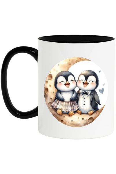 StoryGift Romania Cana cu 2 pinguini, ilustratie, inimioare, bucurie, veselie...