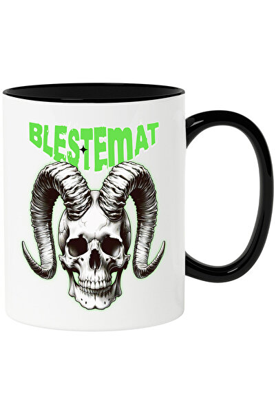 StoryGift Romania Cana cu Craniu Uman Mort Cu Coarne Lungi Text Blestemat Hallowen, , Ceramica, 33, Cu Maner Negru