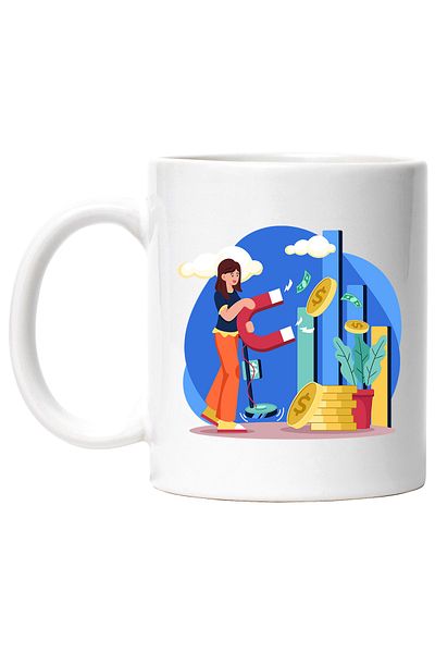 StoryGift Romania Cana Cu Magnet, Cer, Bani, Monede, Metal, Multicolor 330 ml, Ceramica cu Maner A, Cu Maner Alb