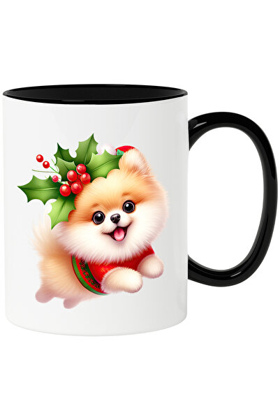 StoryGift Romania Cana cu un catelus vesel | caciula | Craciun | vasc | se jo...