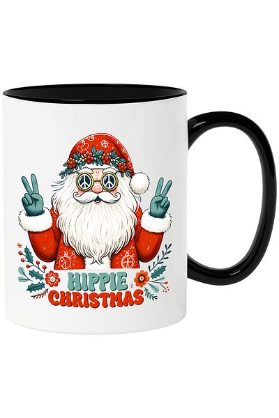 StoryGift Romania Mug with Santa Claus with the message "Hippie Christmas", Merry Christmas, illustration, , With ,STG