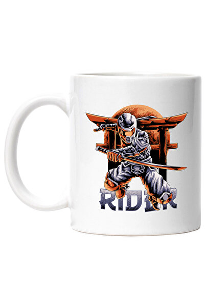 StoryGift Romania Cana Cu Mesaj Rider, Ninja, Asiatic, Ilustratie Retro, Katana, Multicolor 330 ml, Cu Maner Alb