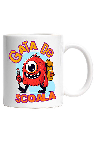 StoryGift Romania Cana cu Monstru Vesel Cu Blana Rosie Text Gata De Scoala, C...