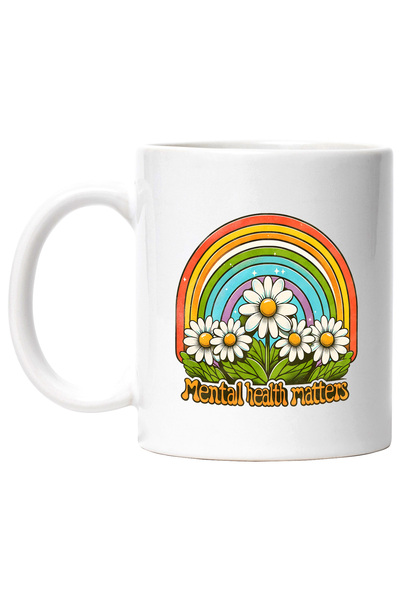 StoryGift Romania Cana cu floricele albe cu mesajul "Mental health matters", ...