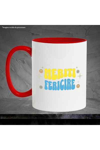StoryGift Romania You Deserve Happiness Mug, 330ml, Ceramic with Red Handle, With Red Handle STG ,STG ,STG