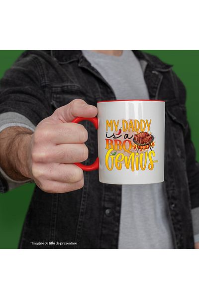 StoryGift Romania Mug with the message "My daddy is a BBQ genius", cooking, illustration, kitchen, dad, , With ,STG