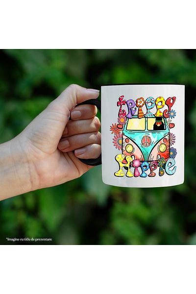 StoryGift Romania Mug with the message "Trippy hippie", hippie style, culture, illustration, psychedelic,, With ,STG.