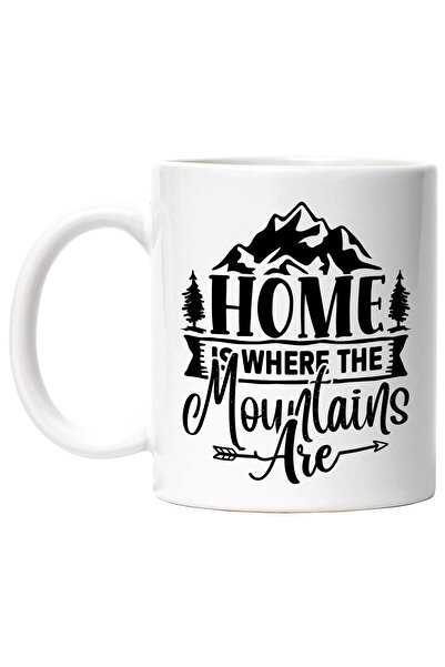 StoryGift Romania Cana cu munti si brazi cu mesajul "Home is where the mountains are" - acasa este, Cu Maner Alb