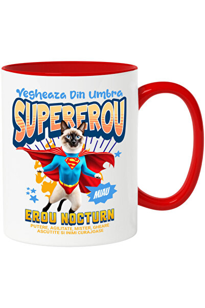 StoryGift Romania Cana cu Siameza / siamese Pisica In Costum de SuperMan cu P...