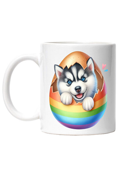 StoryGift Romania Cana cu un catel Husky care iese dintr-un ou spart | ilustr...